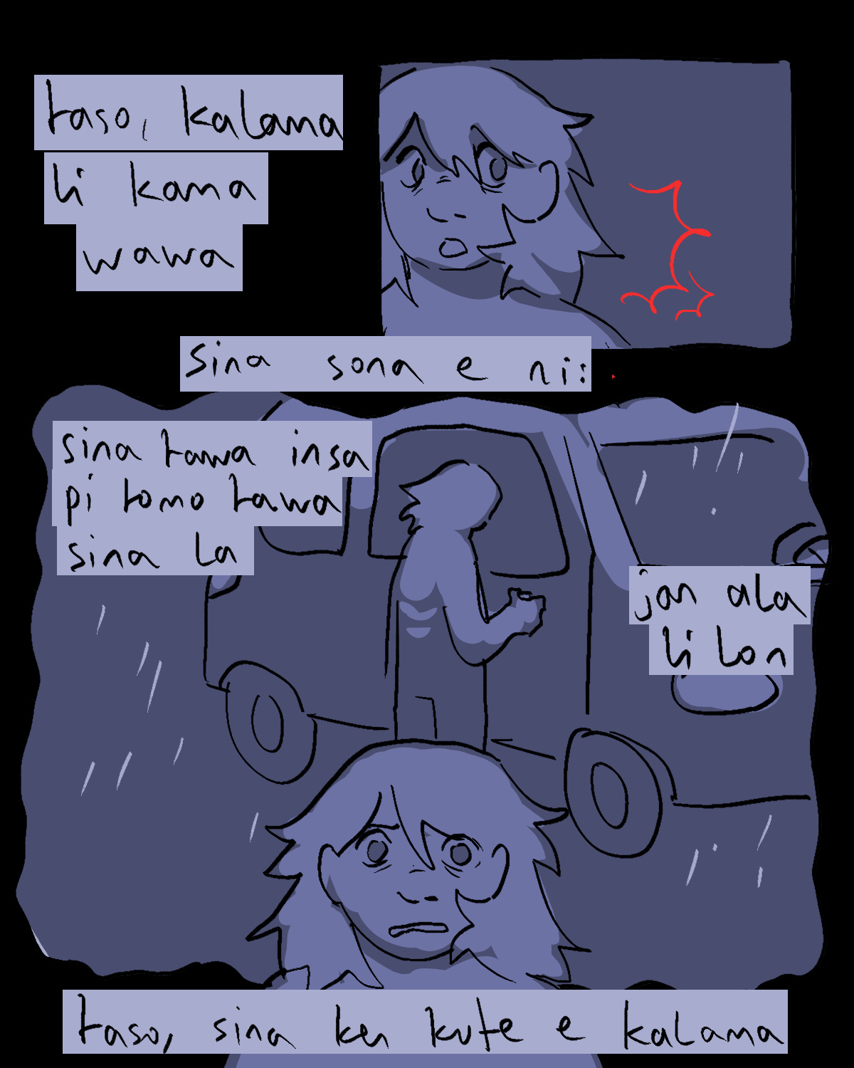 "taso kalama li kama wawa. sina sona e ni: sina tawa insa pi tomo tawa sina la jan ala li lon. taso sina ken kute e kalama."